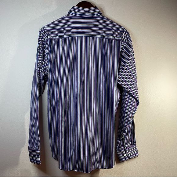 BUGATCHI UOMO CLASSIC FIT STRIPED BUTTON DOWN SHIRT Size Medium - Picture 2 of 9